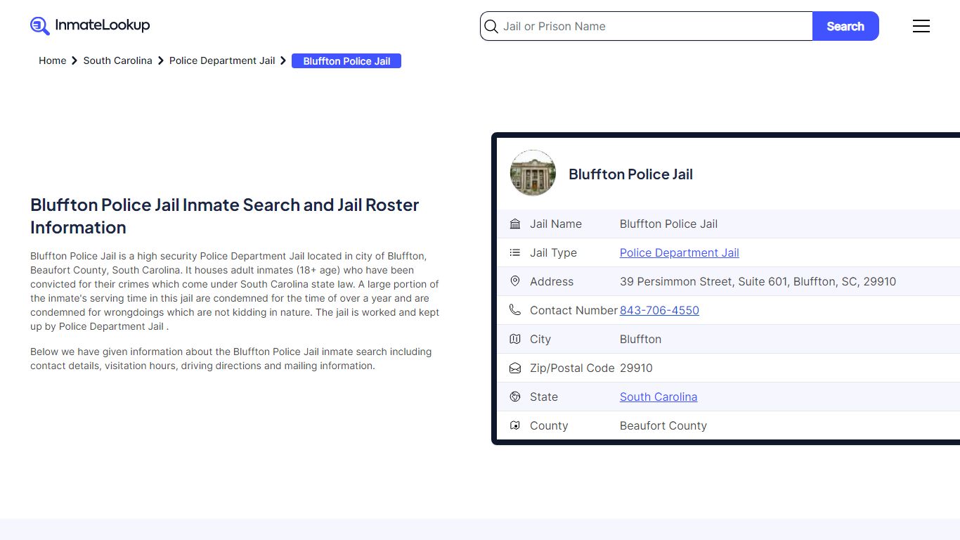 Bluffton Police Jail Inmate Search - Bluffton South Carolina - Inmate ...